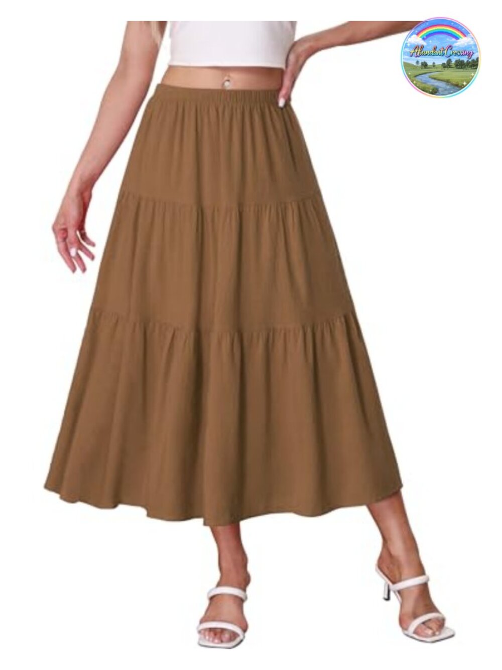 Women's Boho Midi A-Line Flowy Tiered Skirt